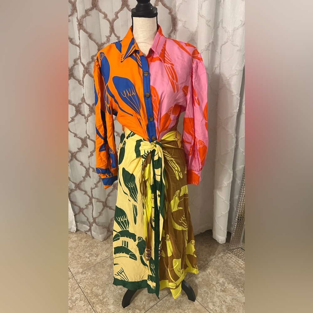 Anthropologie Farm Rio Mixed Print Shirt Dress NWT Size Medium